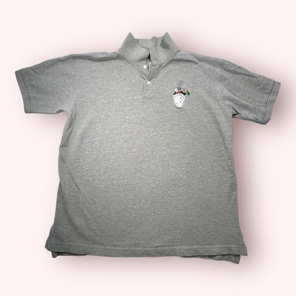 Vintage 90s Bugs Bunny Looney Tunes Warner Bros Grey Polo Collared Shirt Size XL - Picture 4 of 7